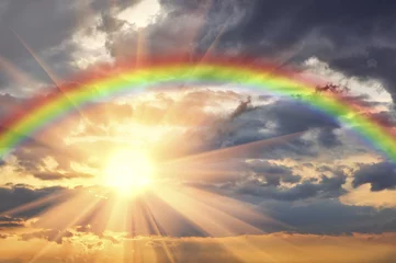 Foto auf Acrylglas Himmel Regenbogen am schönen Himmel