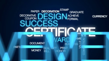 Certificate animated word cloud, text design animation.