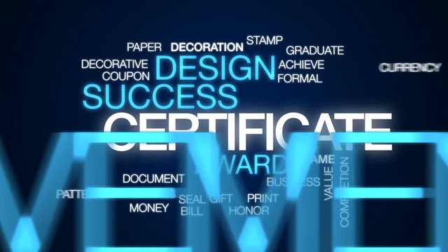 Certificate animated word cloud, text design animation.