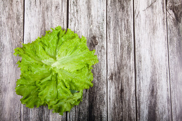 Lettuce leaves on a wooden background