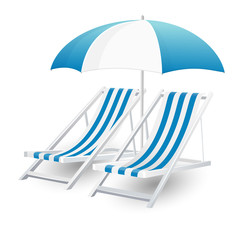 Chair and beach umbrella isolated