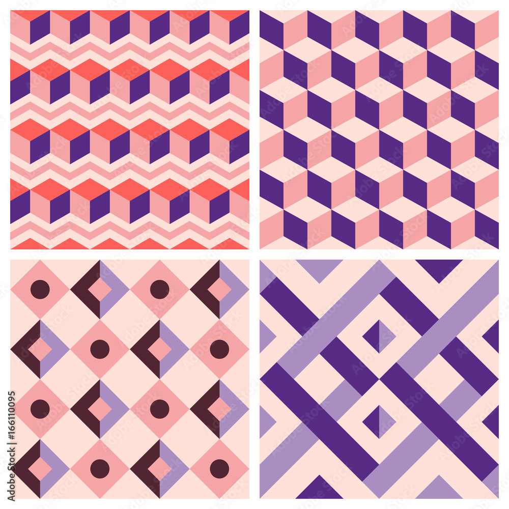 Poster Vector trendy abstract seamless patterns in modern minimal style with geometric shapes