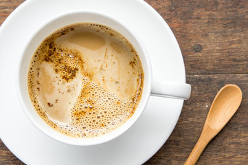 coffee time , instant coffee white cup on wood table , coffee break style on old wood and copy space