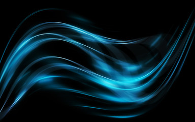 Abstract background with connected lines and dots for your design. Smooth lines, beautifully intertwined, shining dots and flashes on a dark background