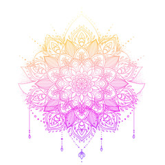 Vector ornamental Lotus flower, ethnic art, patterned Indian paisley. Hand drawn illustration. Invitation element.