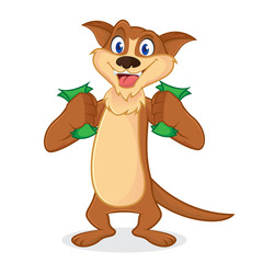 Weasel cartoon mascot holding money