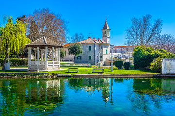 Naklejka premium Solin landscape. / Scenic view at Primosten town in Dalmatia region, famous travel place in Croatia, Mediterranean.
