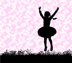 Vector, silhouette of a child jumping on the grass