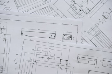 Architecture, engineering plans and drawing equipment for a new building
