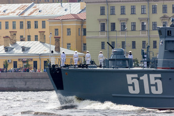 Navy day and parade on Neva river
