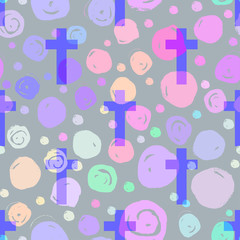 Vanilla cross.Spooky seamless pattern. Halloween wrapping paper background in neon pastel colors. Cute gothic style.