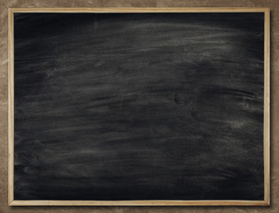 Blackboard Background in Wood Frame, Blank Chalkboard Wall, School Black Board Texture
