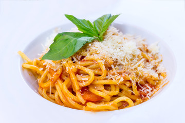 tasty pasta Italian meat sauce pasta on the table