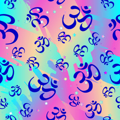Lord Ganesha & Diwali Om Sacred Symbol Seamless Pattern. Repetition background for textiles, wrapping paper or wallpapers. Boho style ornament. indu motifs