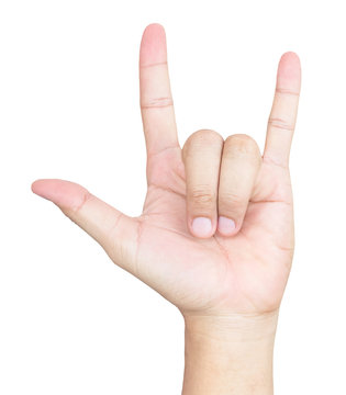Love hand sign, I Love You language hand on white background.
