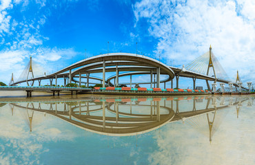 Highway bridge across Chaopraya river in Bangkok Thailand