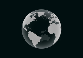 Fototapeta na wymiar Transparent Earth model on dark green background