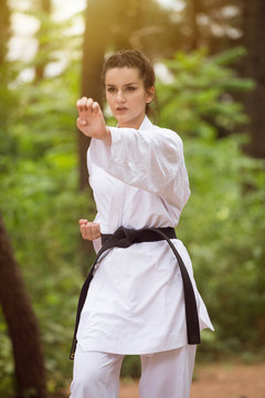 White Karate Fighter at Park