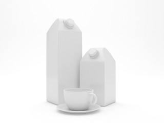 Plastic cardboard packaging milk. 3d illustration, 3d rendering.