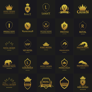 Set of Luxury Hotel Logos and Emblems. Vector logo illustration.