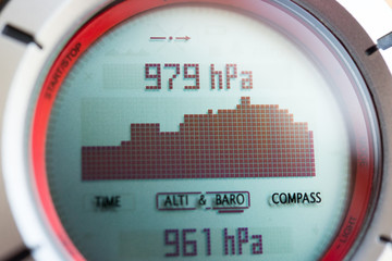 Graph of atmospheric pressure on the screen of tourist watch