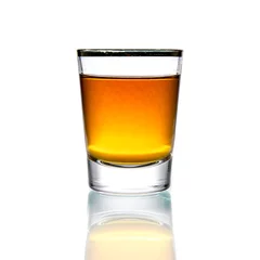 Room darkening curtains Alcohol Cocktail Glass with brandy or whiskey - Small Shot. Isolated on white background