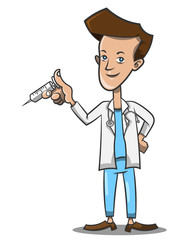 The doctor bring injection cartoons vector