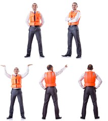 Obraz premium Man in life jacket isolated on white
