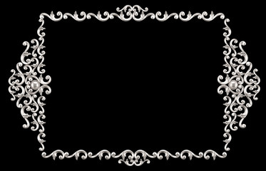 Gold, silver decoration element, wall concept stucco, interior architecture pattern. 3d illustration, 3d rendering.