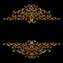 Gold, silver decoration element, wall concept stucco, interior architecture pattern. 3d illustration, 3d rendering.