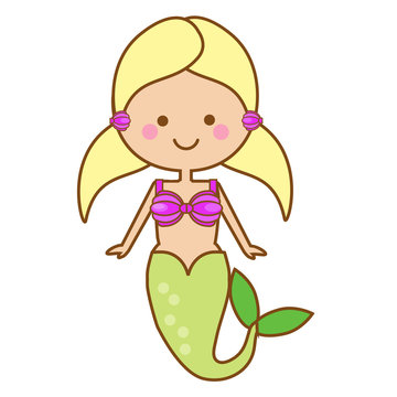 Cute kawaii Mermaid character in Cartoon Style. vector illustration
