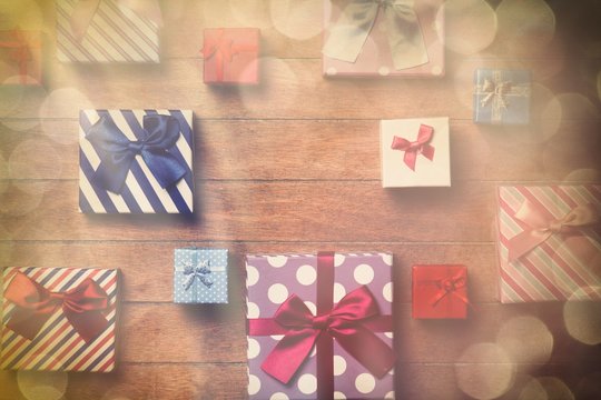 Different color gift boxes