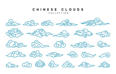Collection of blue clouds in Chinese style.