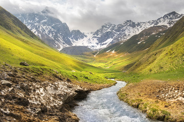 Fototapeta na wymiar landscape, Caucasus mountain range, Juta valley, Kazbegi region, Georgia