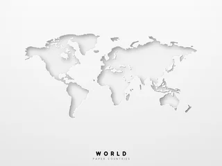 Fotobehang World map detailed design of white color cut from paper. © lauritta