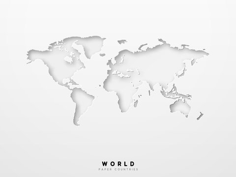 Fototapeta World map detailed design of white color cut from paper.