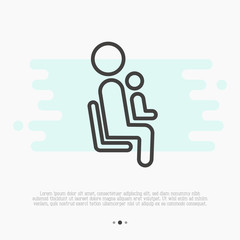 Thin line icon of priority seat for mother with child. Vector illustration.