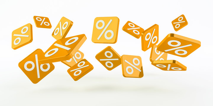 Yellow sales icons floating in the air 3D rendering