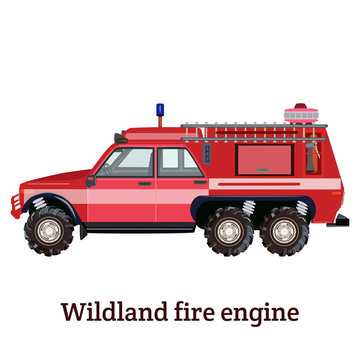 Vector flat illustration of wildland fire engine