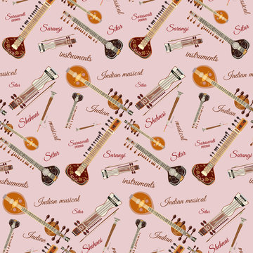Vector seamless pattern with indian musical instruments