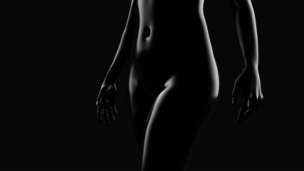 Beautiful black background with girl. 3d illustration, 3d rendering.