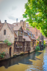 Fototapeta premium Beautiful canal and traditional houses in the old town of Bruges (Brugge), Belgium
