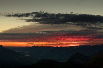 dramatic sunset in the swiss mountains