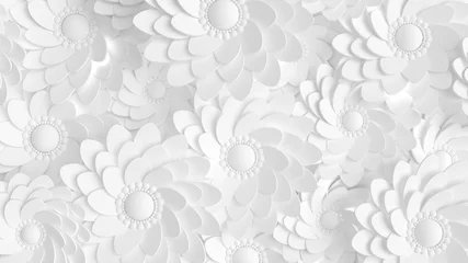 Fotobehang Hal Mooie, elegante papieren bloem in de stijl van handgemaakt op een witte muur. 3d illustratie, 3d ..rendering.