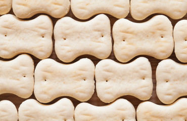 Bone shaped dog cookies texture closeup