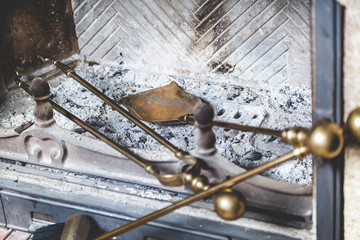 Tools for cleaning are in furnace chimney