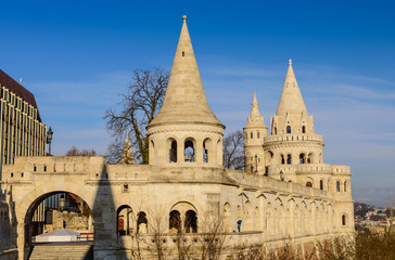 Fototapeta premium Fisherman's Bastion in Budapest is a popular tourist and architectural attraction, Hungary