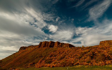 Golden hour shot of Arthurs Seat in Edinburgh, Scotland, UK