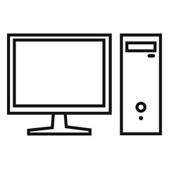 Vector Single Black Outline Icon - Monitor and System Unit