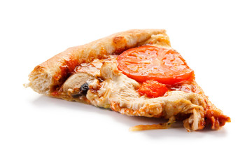 Piece of pizza on white background